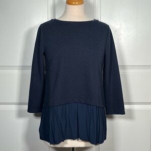 Loft Layered Look Ruffled Ribbed 3/4 Sleeve Top